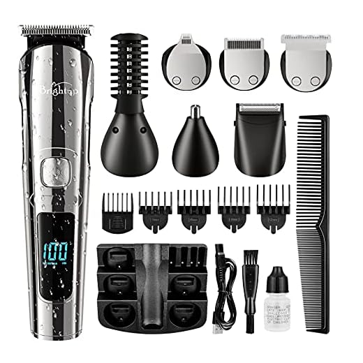 Brightup Beard Trimmer for Men - 18 Piece Beard Grooming Kit with Hair Clippers, Hair Trimmer, Electric Razor - IPX7 Waterproof Mustache, Face, Nose, Ear, Balls, Body Shavers - Mens Gifts, FK-8688T