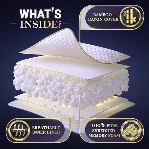 Image of Royal Therapy King Size Set of 4- Shredded Memory Foam Pillow-Adjustable Memory Foam Pillow for Sleeping, Firm Pillow for Neck & Shoulder Support, Breathable Bed Pillow for Back Stomach Side Sleepers