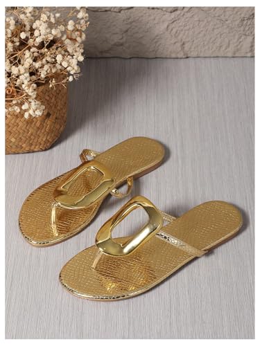 Image of GORGLITTER Women's Gold Flip Flops Square Toe Summer Sandals 2026 Wedding Dressy Vacation Beach Slides Shoes