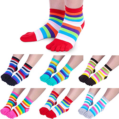 Image of SATINIOR 6 Pairs Rainbow Women Toe Socks Full Finger Socks Separated Cotton Stocking Colorful Stripe Stocking for Women Men