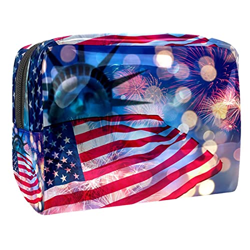 Trousse de maquillage étanche et spacieuse avec fermeture vanity motif USA