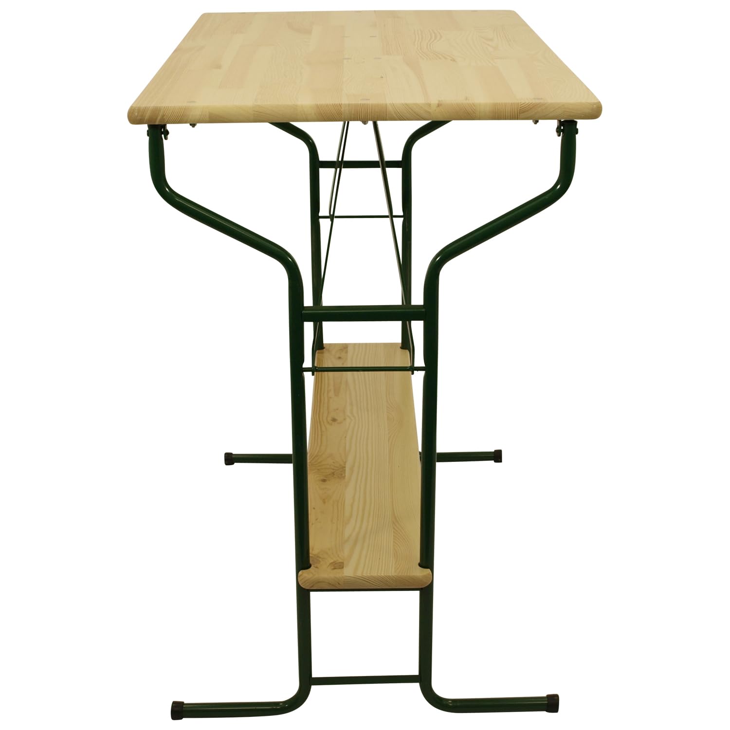 DEGAMO Stehtisch Bartisch Bamberg 70 x 113 cm, Gestell Stahlrohr dunkelgrün, Tischplatte Kiefernholz transparent beschichtet, klappbar, Höhe 110cm