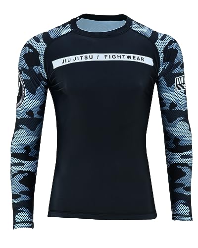 Men’s Camo Long Sleeve Rash Guard – Compression MMA Shirt for BJJ, Grappling, Jiu-Jitsu, No-Gi Training & Kickboxing