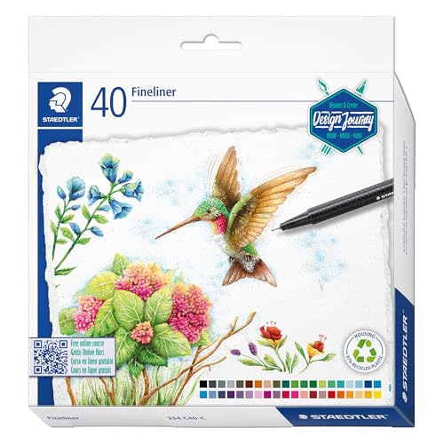 STAEDTLER Fineliner Pens - Design Journey - for Adult Colouring - 40 Assorted Colours - Pack of 40 334 C40-C