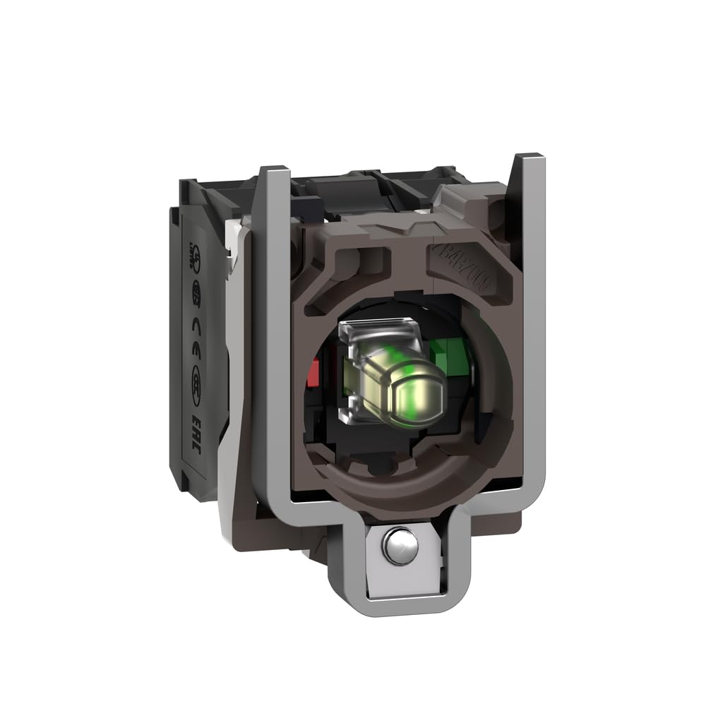 Schneider Electric ZB4BW0G15 Harmony XB4 Light Block with Body Fixing Collar, Complete Body/Contact Assembly for Industrial Machines, Universal LED Compatible, 1NO + 1NC, 110-120V AC, White