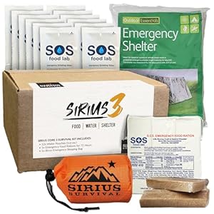 Sirius 3-72 Hour Survival Kit & Emergency Preparedness – Food, Water & Shelter for 72 Hours – 5 Year Shelf Life – Food & Water Rations