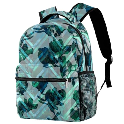 Sac à dos d'école vert à fleurs pour filles et adolescents | 29x20x40cm