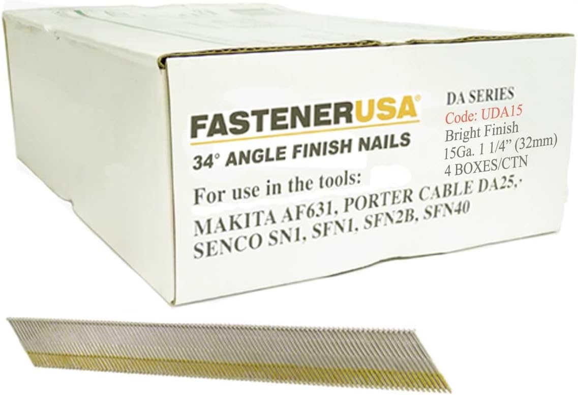 1-1/4" DA15 Angle Finish Nails 15GA Brite 16,000ct