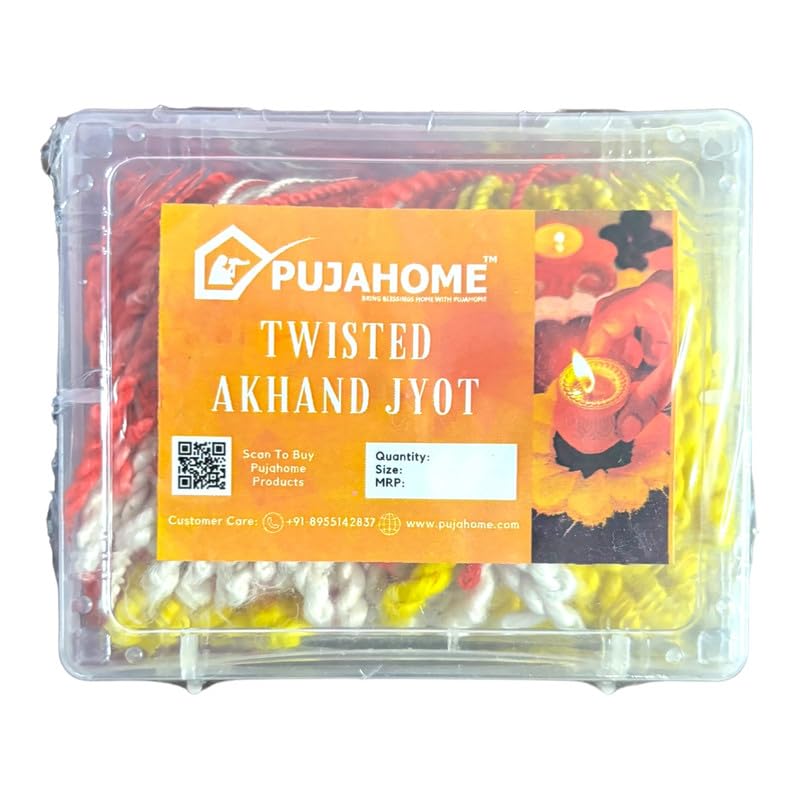Image of Twisted Akhand Jyot Cotton Short Wick (24Hours Burning, 300+ Pieces), Multi Colour Twisted Akhand Jyot, Long Lasting Pure Cotton Wicks for Daily Pooja and Meditation