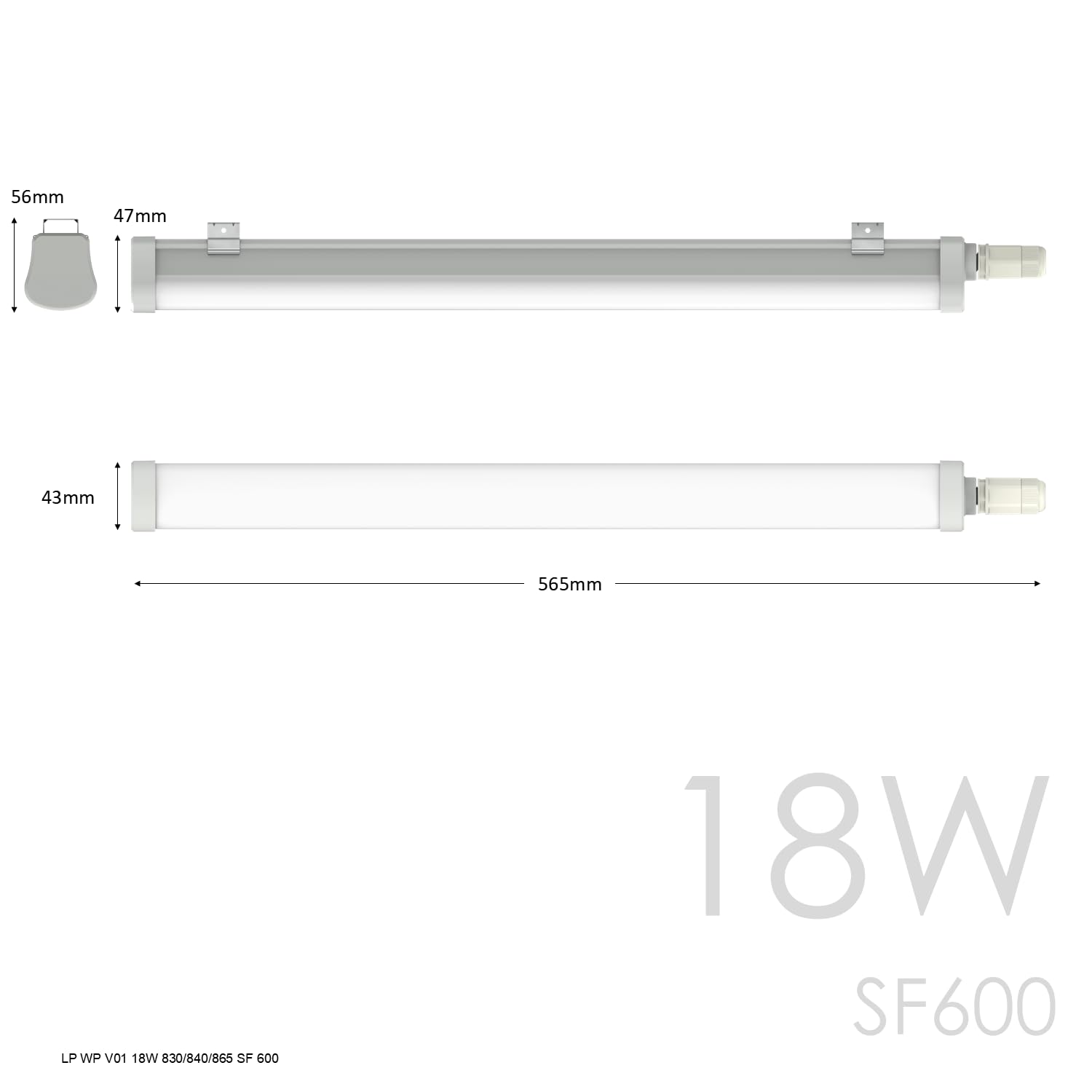 TRAXON LUXPOINT® Pantalla estanca LED integrado - Gerran 60cm 18W Luz neutra 4000K 1800Lm Waterproof Batten IP65 IK08 interior superficie (Luz neutra 4000K 18W | 60cm)