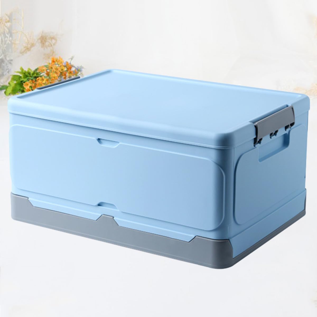 Faltbare Aufbewahrungsbox aus PP Kunststoff 47X34X23Cm mit Deckel und Schnallenverschluss für Esszimmer und Badezimmer Blau Vielseitiger Organizer