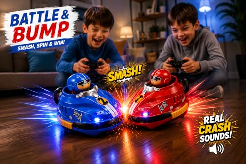 Image of RC Bumper Cars Set of 2 for Kids | Rechargeable Remote Control Battle Cars with Ejecting Drivers | Toy Gift for Boys & Girls Age 4-10