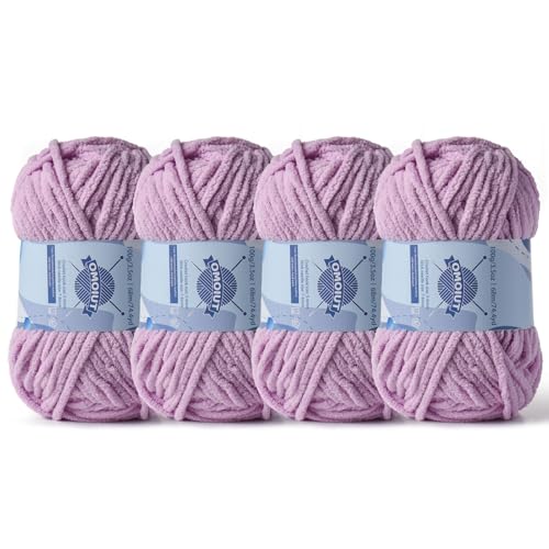 Image of 4 Pack Chunky Chenille Yarn for Crocheting, Baby Yarn for Crocheting Soft Blankets, Bulky Yarns for Crochet Amigurumi, 400g (297yds) Fluffy Velvet Yarns for Hand Knitting (4 Light Purple)