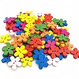 AKOAK 100Pcs 15mm Wooden Mixed Color Two-Eye Flower Button for Children's Clothing, Dress Shirt Decoration, DIY Craft Sewing