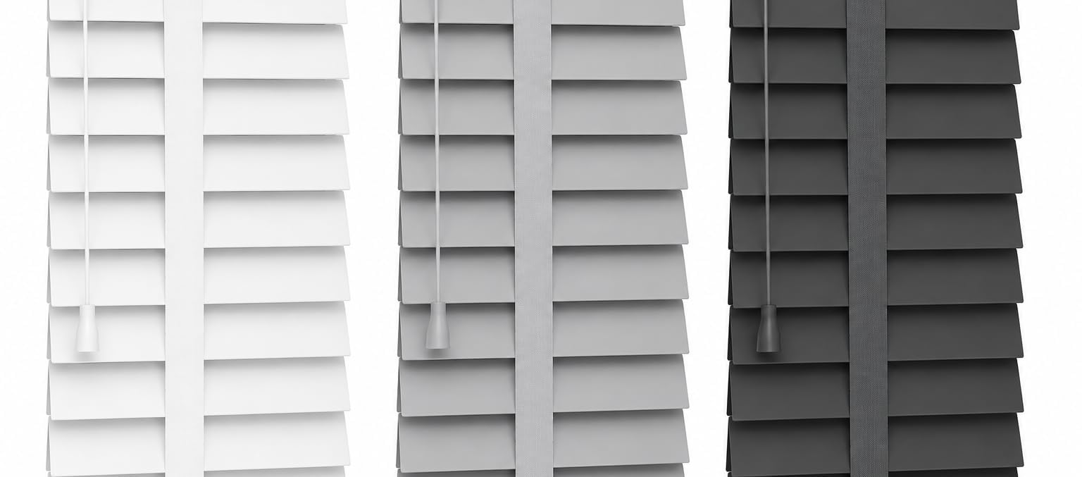 Funky Gadgets Faux Wood Blinds Window Venetian Blinds Grey, 220W x 150H cm