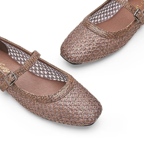 Image of Trary Mary Jane Shoes Women Woven Flats for Women Dressy Ballet Flats Squared Toe Mary Jane Flats Shoes