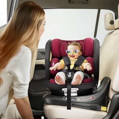 360 Car Seat with ISOFIX - Newborn to 12 Years Children, i-Size (ECE R129/E4) Rotating Swivel Baby Car Seat,Group 0+1/2/3 (40-150cm),Rear Facing for Longer from Birth to 4 Years. Red Black - Image 3