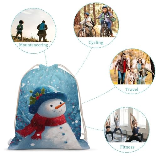 Smiling Snowman Wearing Blue Hat Drawstring Backpack Canvas String Bag Lightweight Sports Gym Bag for Men Women3