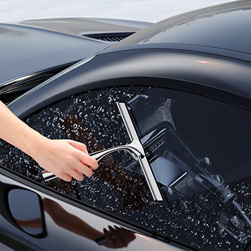 14-Inches Stainless Steel Shower Squeegee Set, Include Shower Door Hook, Adhesive Hook And Spare Silicone Blade, Window Squeegee For Shower Glass Door, Bathroom, Mirror, Window And Car Glass #TOP6