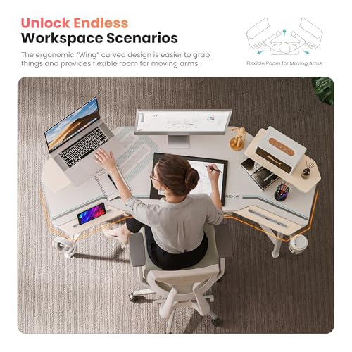 Image of EUREKA ERGONOMIC Aero 72 Inch Gaming Desk with Keyboard Tray, Large Computer Desk Led Lights, Wing-Shaped Monitor Stand Dual Headphone Hanger Cup Holder for Studio,Streamer,Live,Maple