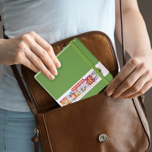 Image of 5x5 Pocket Sketch Book,80gsm Hardcover Art Sketchbook for Drawing Journal | PU Cover,Blank Paper,96Sheets /192Pages,Lay-Flat,Portable Travel Creation Paint Diary Memo Planner,Dry Media.Green