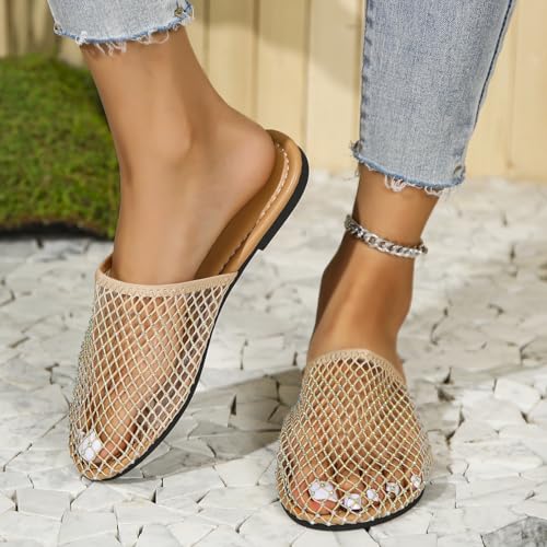 Women's Breathable Open Toe Slippers Flat Mesh and Summer Casual Sandals Toe Slipper Empty Baotou Back Women's Slipper Sexy Slip On Stretchy Net Flat Sandals2