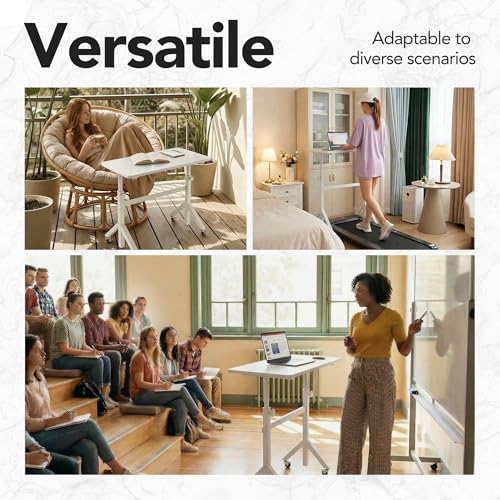 Image of HUANUO 32'' Small Standing Desk Adjustable Heigh, Mobile Stand Up Desk with Wheels, Portable Rolling Desks for Walking Pad and Treadmill, Computer Laptop Desks for Home Office Space