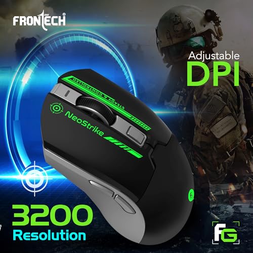 Image of FRONTECH Neo Strike Wireless Gaming Mouse with 3200DPI, Comfortable & Ergonomic Design, RGB LED Lights, 6 Buttons, in-Built Rechargeable Battery, Power & LED ON /Off Switch.(MS-0059)