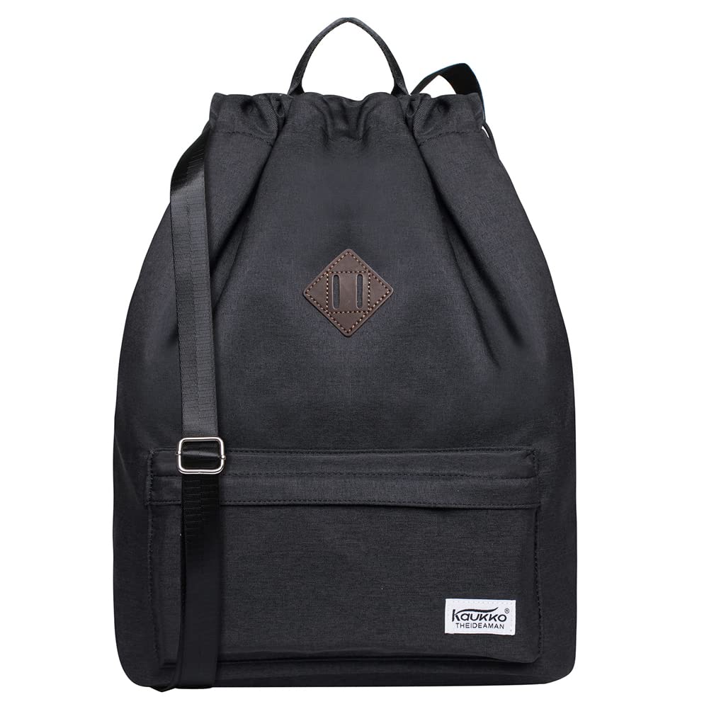 KAUKKO Bolsa de gimnasio de lona con cordón y bolsillo interior, mochila escolar, mochila deportiva de — view 21