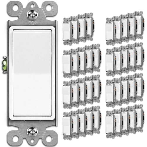 BESTTEN 40 Pack Single-Pole Light Switch, 15A 120/277V, Paddle Wall Switch, On/Off Rocker Interrupter, UL Listed, White