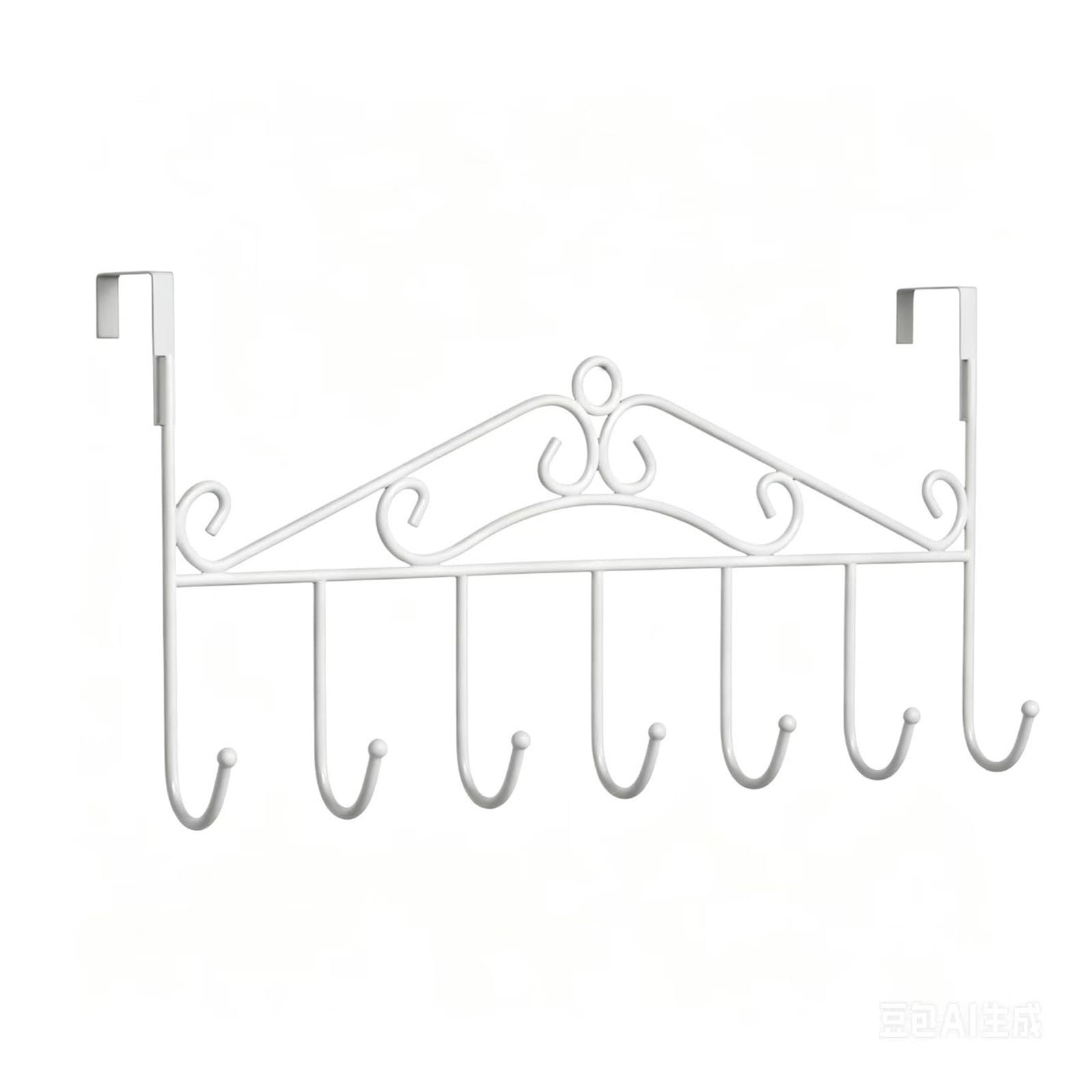 HRXEXSBAM 7-Hook Iron Punch-Free Wall Hanger, Traceless No-Drill Door Storage Rack for Household Home Use(White)