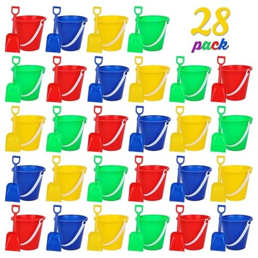 Shindel 28PCS Beach Buckets, Colorful Sand Buckets with Shovels Multi Purpose for Beach, Fun Summer Activities, Beach Essentials, Easter Buckets for Kids