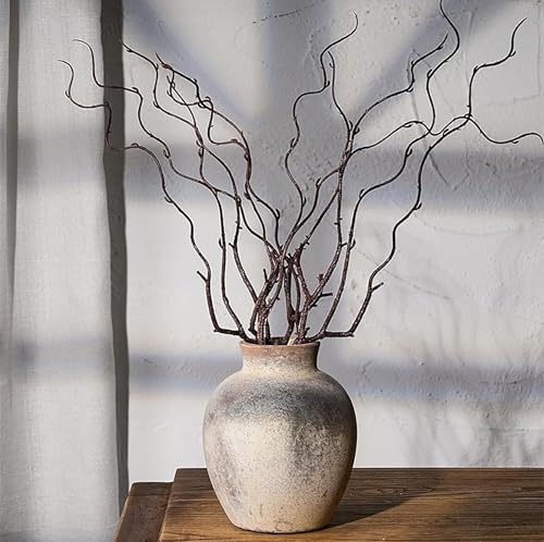 Jarrón Antiguo de Cerámica 15 cm,Terracota,Decoración Boho,Estilo Rústico de Campo,Jarrón Rústico para Salón,Entrada,Mesa,Estantería,Chimenea,Jarróns Vintage Hecho a Mano para Flores Secas y Frescas