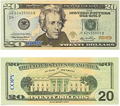 amazon com unkenbo movie prop money 20 dollar bills realistic play money full print two sided 100 pcs for movies music videos prank teaching and parties toys games