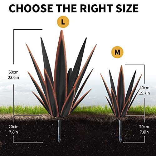 Image of KODIBO Large Tequila Rustic Sculpture, Rustic Metal Agave Plants for Outdoor Patio Yard, Home Decor Hand Painted Metal Agave Garden Yard Statue, Outdoor Lawn Ornaments Yard Stakes (Black -L)