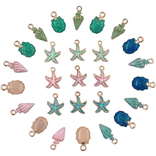 27pcs Sea Charms Enamel Charms Jewelry Making Conch Starfish Shell Charms Alloy Pendants Shell Dangles Shell Bead Jewelry Making Charms Kit