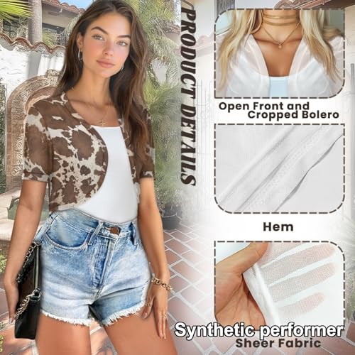 Image of Womens Short Sleeve Bolero Shrug Open Front Knit Cropped Cardigan Shoulder Cover for Dress Cute Casual Knit Cover Up