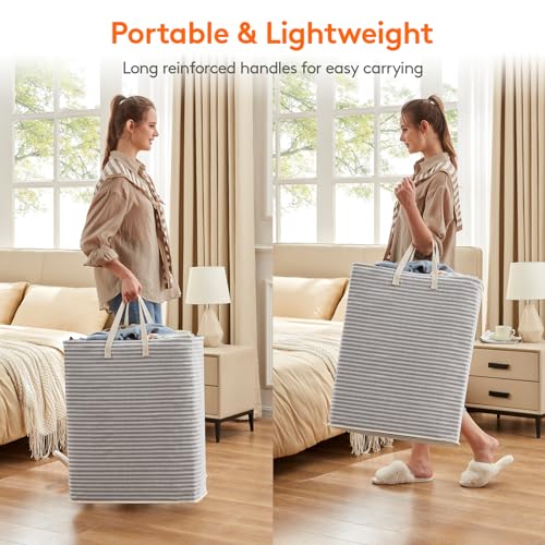 Image of Lifewit 2 Pack Laundry Basket 125L Each, Collapsible Clothes Hamper with Reinforced Handles, Freestanding Waterproof Design for Bedroom and Laundry Room, Grey 250L Total