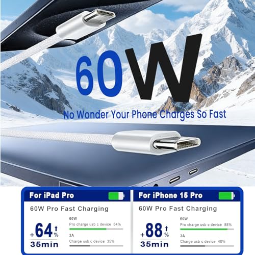 Image of Verilux 2Pack PD 60W Type C Cable Fast Charging 6.6FT, 480Mbps Data Cable C Type Fast Charging for iPhone 17 /17 Pro /17 Pro Max /16 /15 Series, Galaxy S26 /S25 /S24 /S23 Note 20 MacBook Air