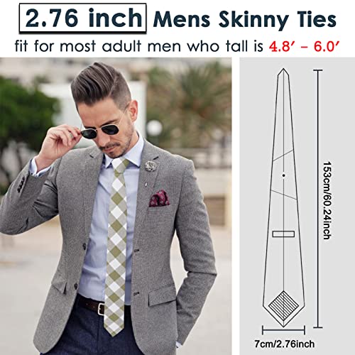 Image of Mantieqingway Mens Skinny Ties,2.56 inch Cotton Neckties Striped Plaid Ties for Groom Groomsmen Wedding Party Christmas