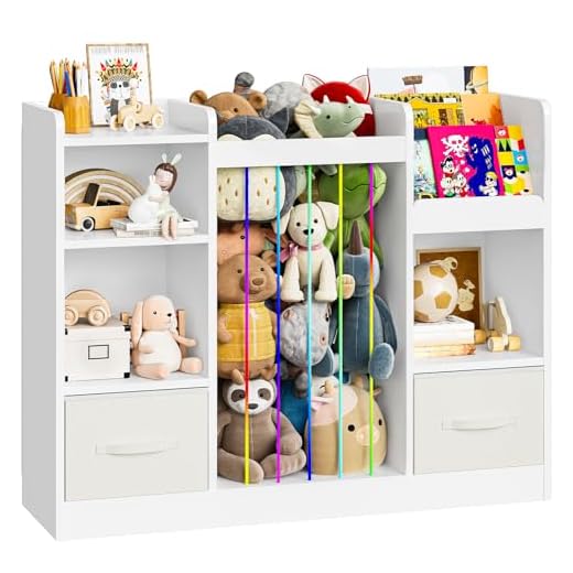 HOOBRO Toy Storage Organizer with Stuffed Animal Storage, 4-in-1 Toy Organizer & Stuffed Animal Zoo with Removable Drawers and 5 Cubes, Book Shelf for Kids Room, Playroom, Nursery, White WT36CW01