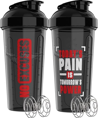 Image of VELOMIX -2 Pack- 28 oz Protein Shaker Bottles for Protein Mixes - 2x Wire Whisk | Leak Proof Shaker Cups for Protein Shakes | Protein Shaker Bottle Pack (Motivation Series)