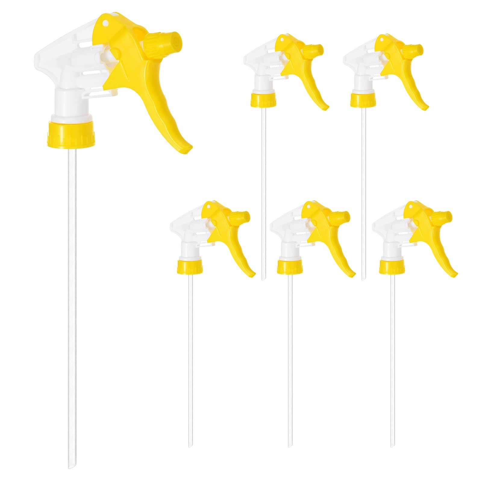 M METERXITY 6-Pack Spray Bottle Nozzle Replacement, Plastic Heavy Duty Trigger Spray Nozzle Head with Tube for 28-400/8,16,32 oz Bottles, Adjustable Mist Stream Sprayer [Yellow, Head Only]