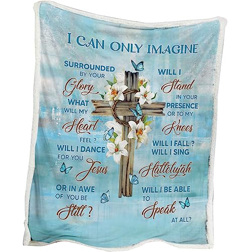 Blessliving 3D Easter Lilies & Wooden Cross Sherpa Reversible Throw Crucifix With Lilies Pattern Microfiber Fleece Throw I Can Only Imagine Christian Bed Blanket (Twin, 60 X 80 Inches) #TOP6