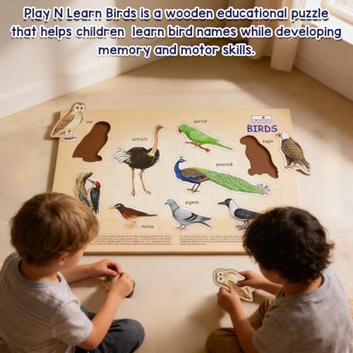 Image of Creative's Play 'N' Learn - Birds | Early Learning Puzzle | Birds Educational Wooden Puzzle Game | Wood Puzzle | Wooden Toy for Kids 2 & Up