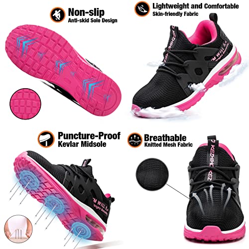 Image of Kezhiho Steel Toe Shoes for Women Air Cushion Lightweight Work Shoes Comfortable Breathable Puncture Proof Slip Resistant Sneakers Indestructible Construction Industrial Safety Shoes