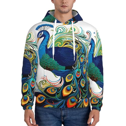 Men's Fleece Pullover Hoodie Long Sleeve Hooded Peacock Pattern Sweatshirt Casual Shirts With Pockets2