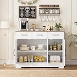 HOSTACK Modern Farmhouse Sideboard Buffet Cabinet, Barn Doors Buffet Storage Cabinet with Drawers and Shelves, Wood Coffee Bar with Storage for Kitchen, Dining Room, Living Room, White - Image 4