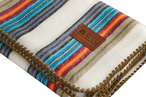 Image of QISU Alpaca Wool Blanket Throw | Large, Beautiful, Warm, Variegated | 85 x 65 inches | Ultra-Soft, Hypoallergenic and Breathable | Non-Itchy or Scratchy Fabric (White Blue Variegated)