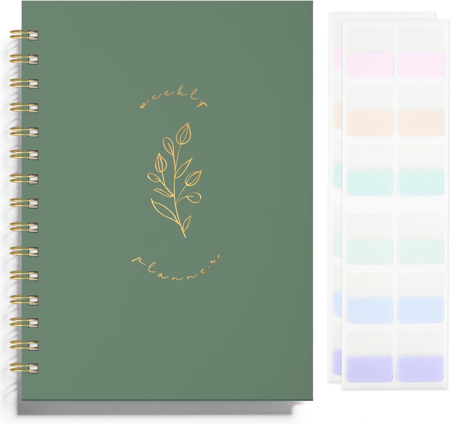 Undated Weekly and Monthly Planner Spiral Bound- Weekly Goals Notebook, Daily Planner, To Do List, Habit Tracker, Hardcover, Aesthetic, Stylish School or Office Supplies (8 x 6 Inch, Green)